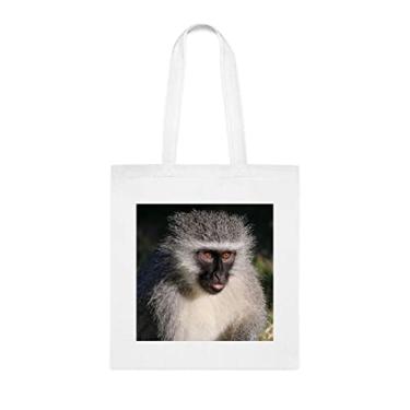 Imagem de Vervet Macaco Concentrado, Sacola Engraçada, Bolsa de Ombro, Sacolas Reutilizáveis, Cesta de Aniversário de Natal, Branco