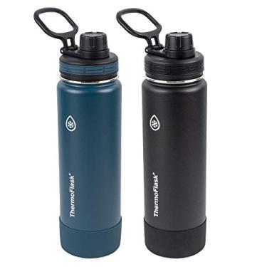 Imagem de ThermoFlask Garrafa com tampa de bico - Garrafas de água de aço inoxidável com isolamento de parede dupla e tampas de bico sem BPA - Garrafas e tampas reutilizáveis à prova de vazamento - 680 g, azul