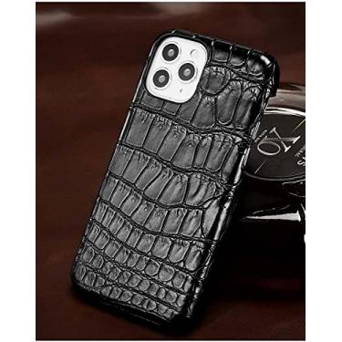 Imagem de HAODEE Capa para Apple iPhone 13 Pro (2021) 6,1 polegadas, couro crocodilo à prova de choque capa de telefone traseira resistente a arranhões [proteção de tela e câmera] (cor: preto)