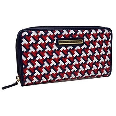Imagem de Tommy Hilfiger Women's Navy Blue Red White Logo Printed Zip Around Wallet Clutch Bag