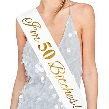 Imagem de Faixa de cetim de 50 anos – Faixa de aniversário de 50 anos 50 presentes de aniversário lembranças de festa, suprimentos e decorações