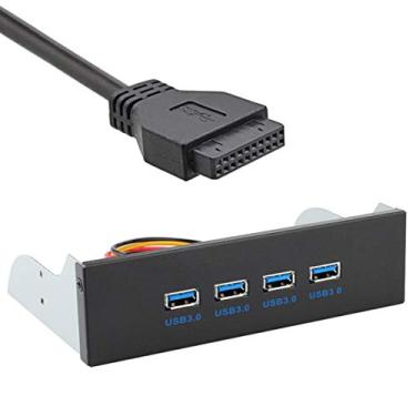 Imagem de JSER HUB USB 3.0 4 portas HUB painel frontal para placa-mãe 20 pinos 19 pinos cabo conector de cabeçalho compatível com compartimento de CD-ROM de 5,25 polegadas