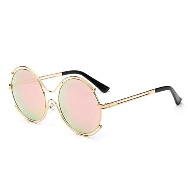 Imagem de Óculos de Sol Feminino Espelho Lente Redonda Tons Armação de Metal Óculos de Sol Feminino Estilo Verão Óculos Duplo Círculo, C03 Ouro Rosa, Embalagem B