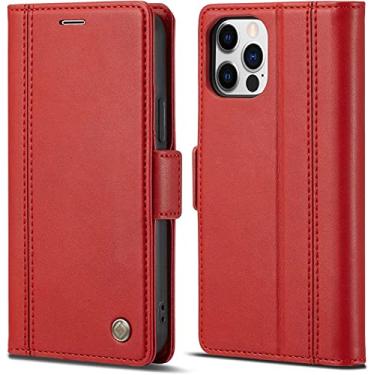 Imagem de IOTUP Capa para iPhone 14/14 Plus/14 Pro/14 Pro Max, capa carteira flip de couro premium com slots para cartão suporte fecho magnético forte capa protetora para telefone (cor: vermelho, tamanho: 14Pro)