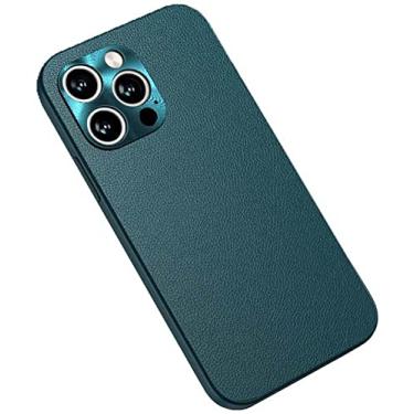Imagem de IOTUP Capa de telefone traseira ultrafina, capas de couro à prova de choque para Apple iPhone 13 Pro Max (2021) 6,7 polegadas [lentes com tudo incluído] (cor: verde escuro)