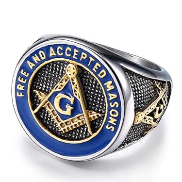 Imagem de XLTFZY Anéis Viking Masculinos Anéis Vintage Nórdico Único Aço Inoxidável Vintage Maçônico Anéis de Motociclista Azul Anel Pedreiro Livre e Aceito/11