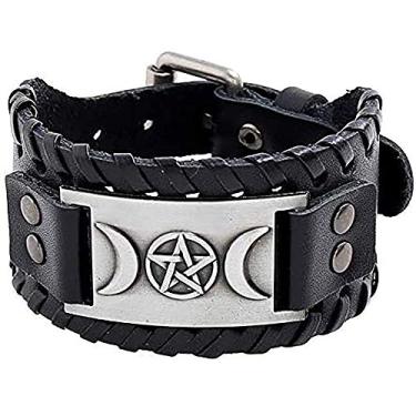 Imagem de XLTFZY Pulseiras Viking masculinas femininas pulseira vintage nórdica exclusiva amuleto pulseiras fivela ajustável couro pagão joias do talismã / G