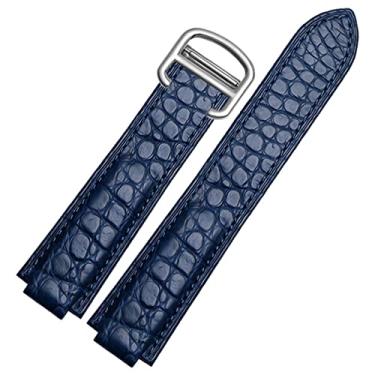 Imagem de HAODEE Pulseira de relógio de couro de crocodilo americano adequada para pulseira de couro convexo de balão azul Cartier 18 20mm homens e mulheres preto (cor: 10mm fecho de ouro, tamanho: 18-11mm)