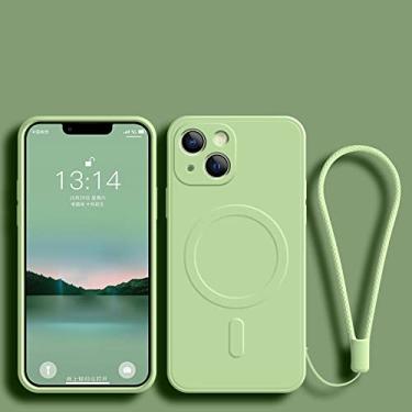 Imagem de Silicone para Magsafe Magnetic Wireless Charge Case para iPhone 14 13 12 Mini 11 Pro Max X XR XS 7 8 Plus Lanyard Cover, verde, para iphone 12 mini