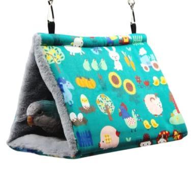 Imagem de Barn Eleven Ninho de pássaro para papagaios, rede de pelúcia macia e quente para pendurar pássaros, papagaios, cama quente de inverno, bolsa de brinquedos para animais de estimação, cama de algodão (verde, pequena, com duas aberturas)