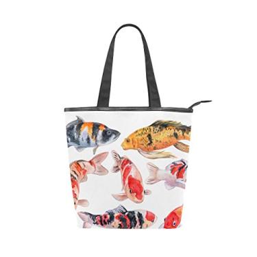 Imagem de Bolsa de ombro feminina ALAZA em lona Koi Carps Fish Aquarela