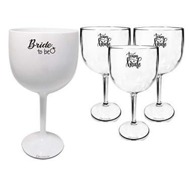 Imagem de 4 Taças Gin Acrilico 550ml Branca e Transparente Despedida de Solteira