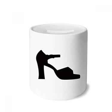 Imagem de DIYthinker Saltos altos femininos preto padrão contorno caixa dinheiro caixa cerâmica porta-moedas presente cofrinho