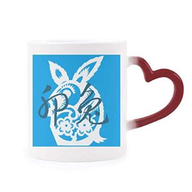 Imagem de Ano Novo de Coelhos Animal China Zodíaco Caneca Sensível ao Calor Vermelho Mudança de Cor
