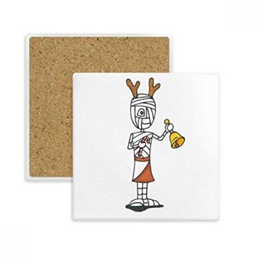 Imagem de Mummy Antlers Tapete de porta-copos quadrado para muleta Horus Bell Pedra isolante