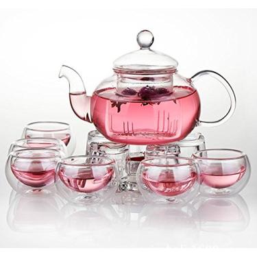 Imagem de Jusalpha Conjunto de 11 xícaras de chá com filtro de vidro com aquecedor e 6 xícaras de chá (versão 2, 800 ml)