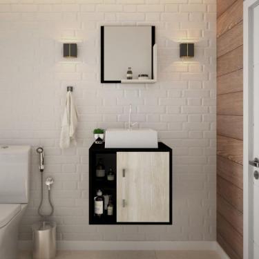 Imagem de Conjunto para Banheiro Gabinete com Cuba Q32 e Espelheira Soft 500  Preto Onix com Snow