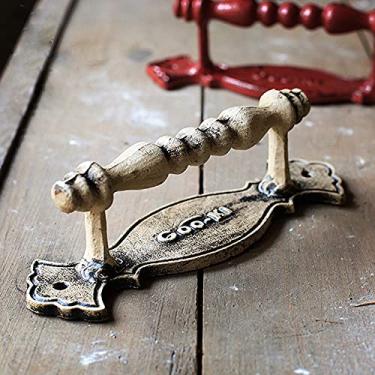 Imagem de Maçaneta da porta de madeira retro vintage feita à mão, maçanetas da porta deslizante do celeiro e alças antigas de ferro vermelho, bege