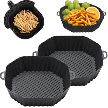 Imagem de Sttargxing Panela de silicone para fritadeira a ar, forros reutilizáveis de 19 cm, acessórios para rack de fritadeira a ar, forro de silicone para substituição do forro de pergaminho para fritadeira a ar