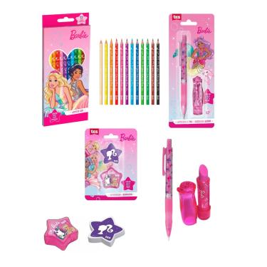 Imagem de Kit Escolar Barbie 15pcs Lápis de Cor, Lapiseira, Apontador
