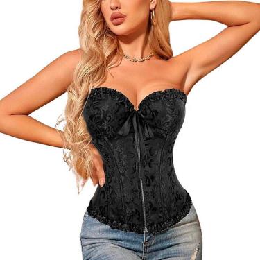 Imagem de Corpete Corset Corselet Espartilho Floral Zíper Preto M661