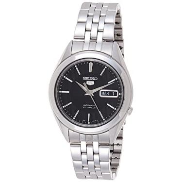 Imagem de SEIKO 5 Relógio masculino de aço inoxidável, Preto, Clássico