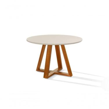 Imagem de Mesa De Jantar Bela 105cm Redonda Tampo Vidro/mdf Off White
