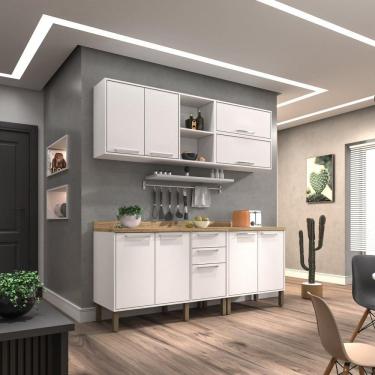 Cozinha completa sophie viena modulada 6 peças 295 cm 15 portas 3 gavetas  com tampo branco