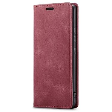 Imagem de LXURY Capa flip para Samsung Galaxy S23 Ultra/S23 Plus/S23, carteira com bloqueio de RFID, capa de couro com compartimento para cartão, fecho magnético, antiarranhões, vermelha, S23 de 6,1 polegadas