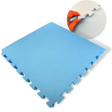 Imagem de Kit 12 Tapete EVA Infantil Azul Bebê Tatame p/Bebe Criança Placa de 50x50cm 10mm Área de 3m² Brinquedoteca Atividades