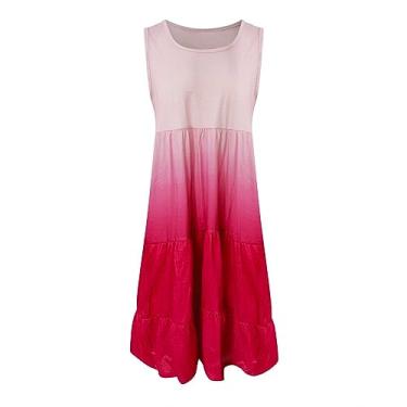Imagem de UIFLQXX Vestido feminino plus size, casual, gradiente, decote em V, sem mangas, alças finas, vestido de coquetel, vestido evasê, Vermelho, 4G