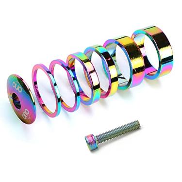 Imagem de BBxunsless 1 1/8 Inch Colorful Headset Spacer with Stem Top Cap,Headset Nut Bicycle Stem Cap Set with Install Screws,2mm&5mm&10mm Spacers Bike Headset Spacers Set for 28.6mm StemF