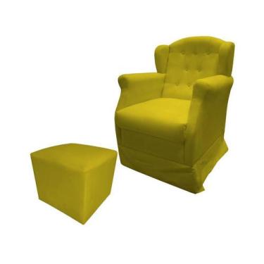 Imagem de Poltrona Cadeira De Amamentação Com Balanço E Puff Manu Suede Amarelo