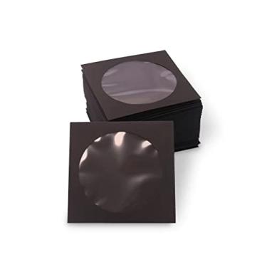 Imagem de 100 capas de CD DVD, capas de papel preto para CD e DVD, suporte de envelope com janela transparente e aba, 120 g pesado