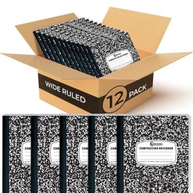 Imagem de Rosmonde Pacote com 12 cadernos de composição, pautados largos, 200 páginas (100 folhas), 24 x 19 cm, caderno pautado de capa dura, bloco de notas pautadas largas, caderno de composição de mármore