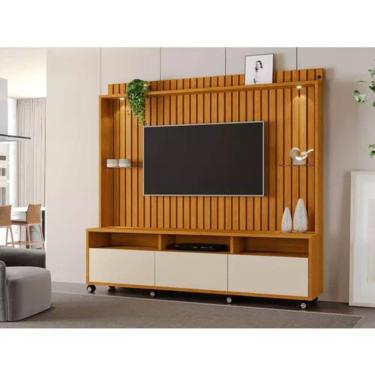 Imagem de Estante Home Ripado Para Tv Até 65 Polegadas -3 Gavetas e Nicho com Leds -Rodizio -Carm...