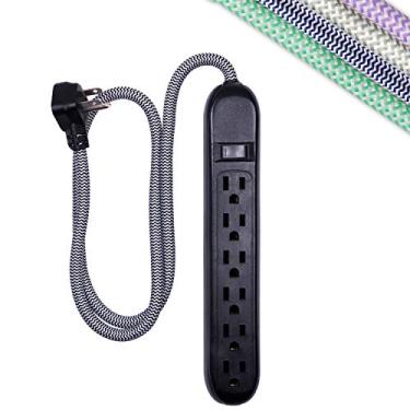 Imagem de Cordinate Protetor contra surtos de 6 tomadas, tira de energia, plugue liso, cabo trançado, decorativo, cabo de alimentação de 9 m, montagem na parede, sem emaranhados, garantia, preto, 41637