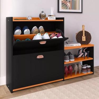 Imagem de Organizador Banco Sapateira Retrô 2 Gavetas Basculantes Dark Pares Sapatos Para Quarto Hall de Entrada- Preto Cinamomo