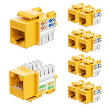 Imagem de iwillink Conector Keystone Cat6 de 10 Gbps, pacote com 10, conector Keystone RJ45, acoplador Keystone Ethernet de 90 graus, adaptador de conector Keystone Punch Down (Amarelo)