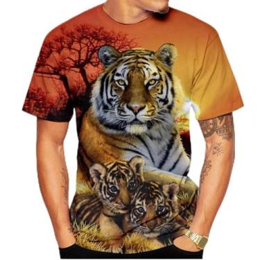 Imagem de Camiseta masculina e feminina estampada em 3D camiseta tigre camiseta verão recreativo animal, Azul marinho, 3G