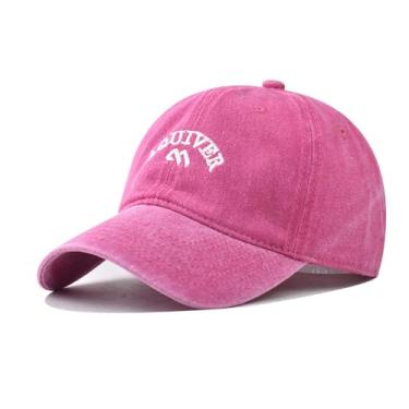 Imagem de FVKTHNVS Boné de beisebol masculino vintage lavado clássico bordado de montanha moderno boné de beisebol unissex chapéu de pai, Vermelho rosa, G