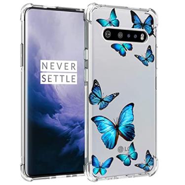 Imagem de Vavies Capa para LG V60 ThinQ 5G Capa/LG V60/LM-V600, Slim à Prova de Choque Transparente Padrão Macio Flexível TPU Capa Protetora Traseira para LG V60 ThinQ 5G (Borboleta Azul)