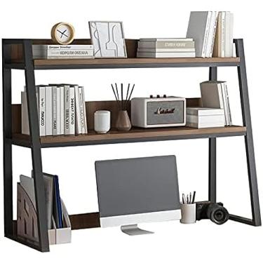Imagem de Organizador de estante de mesa - Suporte de prateleira de mesa, estante de mesa de escada industrial de 2 camadas, estante de mesa para mesa de computador, prateleira de exibição de rack de