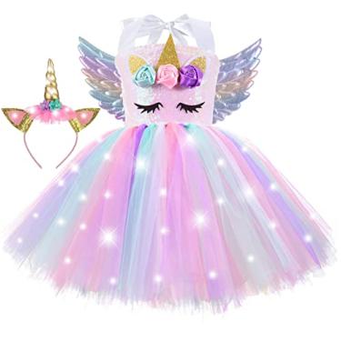 Imagem de ZeroStage Toddler Dress Up Clothes for Little Girls, Light Unicorns Gifts Birthday Decorations Baby Halloween Costume Themes Party Tutu Princess Outfit Pink with Wings Headband