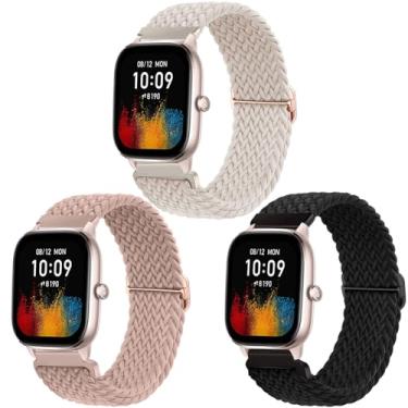 Imagem de ViCRiOR Pacote com 3 pulseiras trançadas elásticas para Amazfit Active 2/GTS/GTS 2/GTS 2e/GTS 2 Mini/GTS 3/GTS 4 Mini/GTS 4/GTR Mini, pulseira de nylon elástica para Amazfit Bip 3 Pro/Bip U Pro/Bip