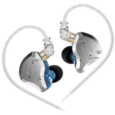 Imagem de Fone de ouvido KZ ZS10 Pro com fio, fone de ouvido KZ HiFi com 4 armaduras equilibradas e 1 driver dinâmico profissional IEM para baterista, músico (azul, sem microfone)