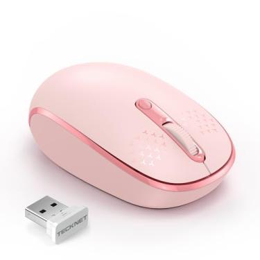 Imagem de TECKNET Mouse sem fio, mouse de computador silencioso de 2,4 G com receptor USB, 4 botões, mouse sem fio portátil para Chromebook, laptop, PC, Mac, 800/1200/1600 DPI - rosa