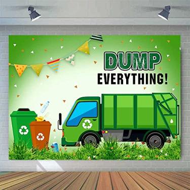 Imagem de EMTOBT 2,1 x 1,5 m Fundo de caminhão de lixo menino lixeira tudo bandeiras coloridas vermelho verde lixeira reciclagem fundo foto decoração festa banner BJOKEM0132