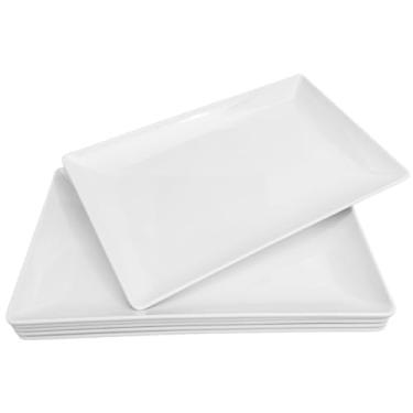 Imagem de 6 Bandejas de Melamina Branca Retangular, 44,5 x 27,5 cm para Expositor de Padaria Lanchonete Estufa de Salgados Bolos e Tortas Travessa Rasa Cozinha, Ideal Para Sushi Doces Grande e resistente