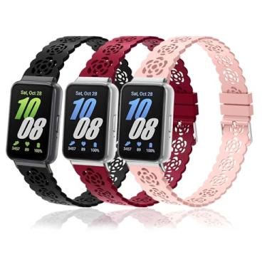 Imagem de Nigaee Pacote com 3 pulseiras de relógio de silicone macio compatíveis com Samsung Galaxy Fit 3, pulseiras esportivas de substituição respiráveis ajustáveis e pulseiras de silicone de renda fina para
